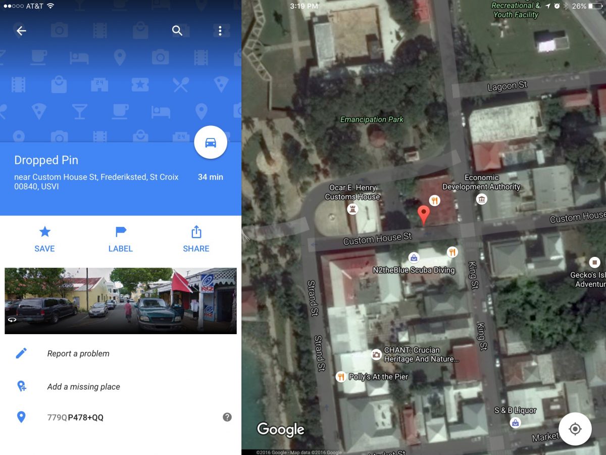 Google Street View St Croix on iPad