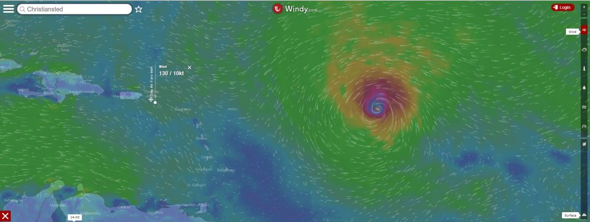 Hurricane Irma as shown on Windy.com Sunday Sept 3, 2017