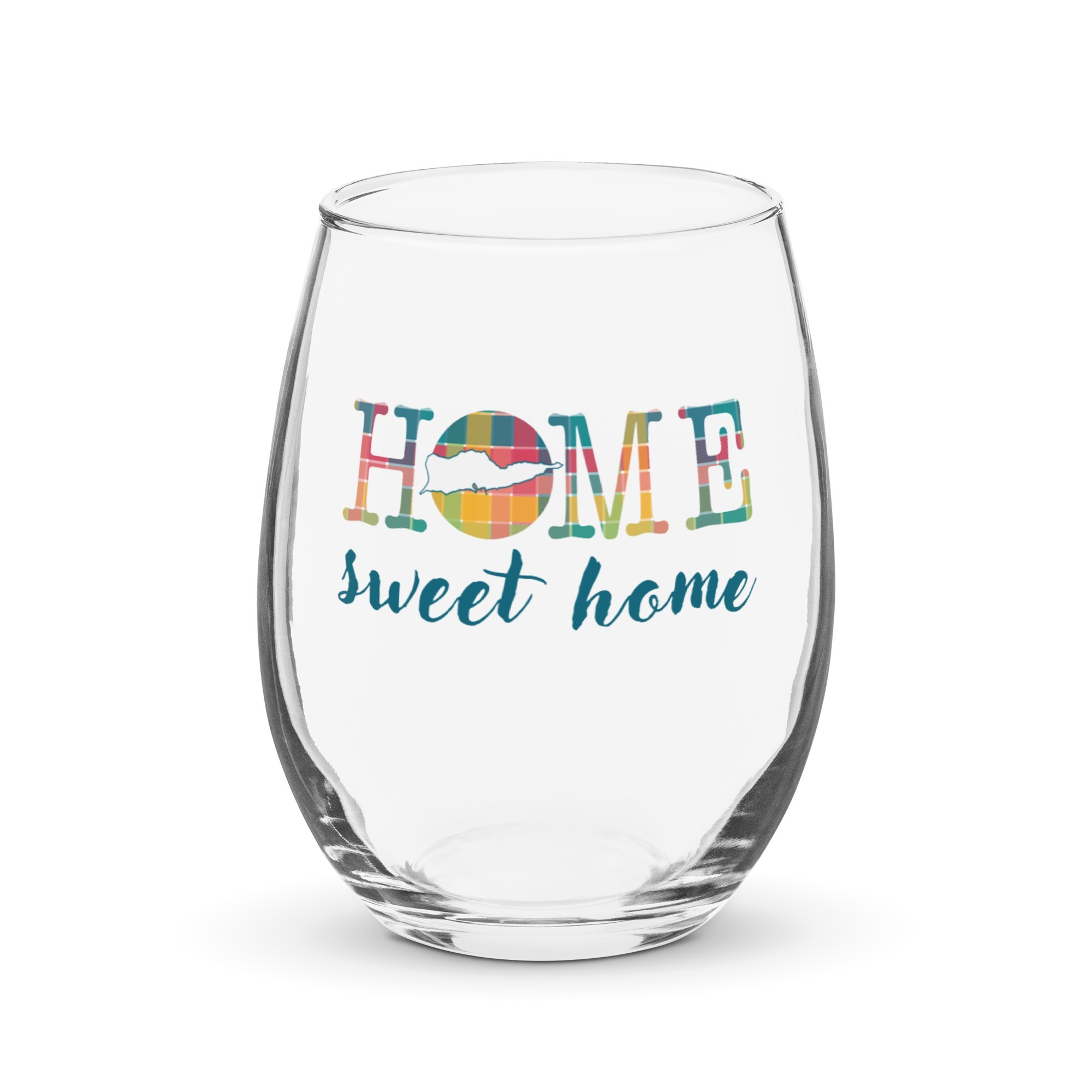 Home Sweet Home St Croix VI Madras Inspired Stemless wine glass St