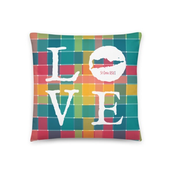 LOVE St Croix White on VI Madras Inspired Reversible Pillow (two sizes) - Image 2