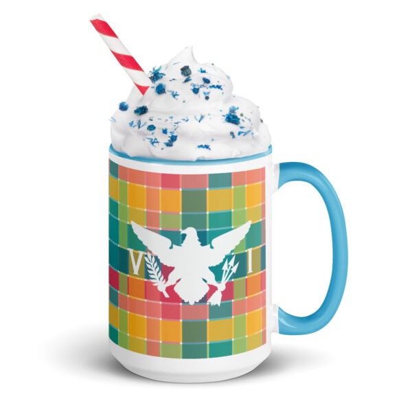 USVI Madras Inspired Mug with Blue Color Inside and VI Flag Emblem - Image 2