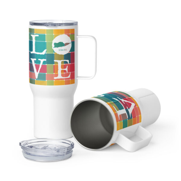USVI Madras Inspired LOVE Travel mug with a handle - Image 2